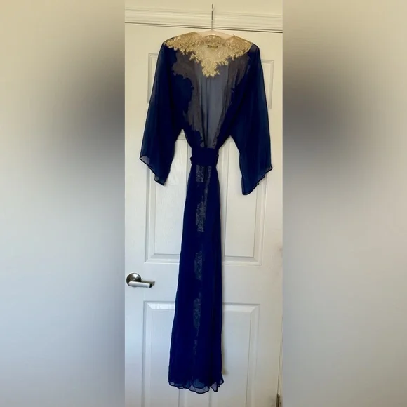 Rosamosario Italian 100% Cobalt Blue Silk Chiffon Long Robe “Riviera Bonjour” - Picture 4 of 14